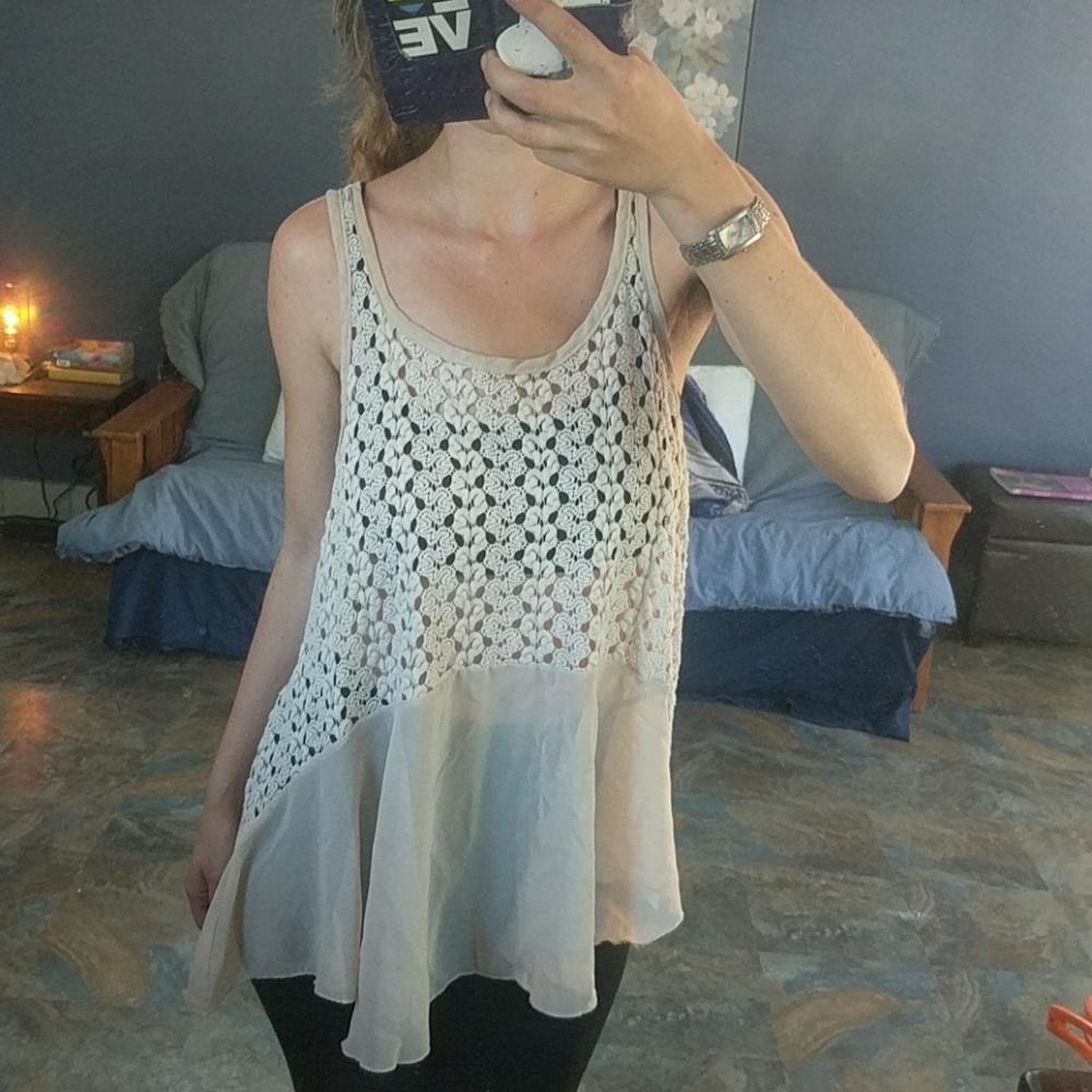 ISSI OffWhite Knit Sheer Flowy Hippie TankTop